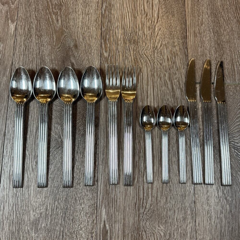 Lot of 12 IKEA Strateg Knives Spoons Forks Flatware Ribbed Ehlen Johansson 1990s